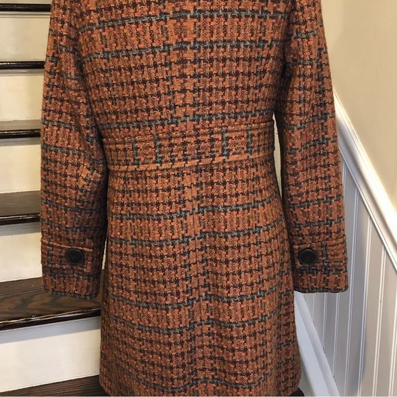 CHADWICKS Burned Orange Tartan Plaid Tweed 3/4 Length Wool Coat Sz 8 - Picture 8 of 16
